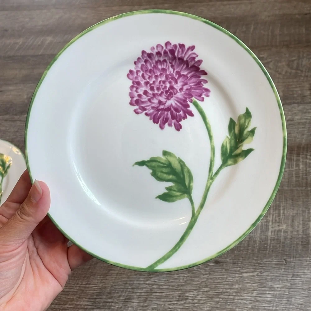Pier 1 Fall Floral Collection Porcelain Salad  Bread Plates Set of 3 Mums 7.75”